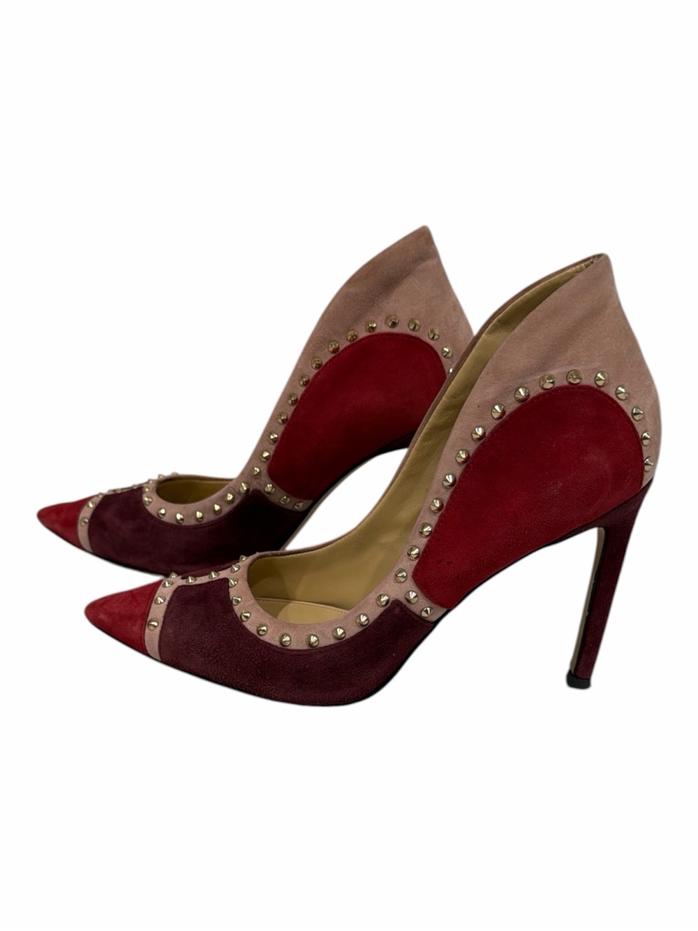 Sam Edelman Studded Suede Pumps Size 7.5 Burgundy Red Blush Stiletto Heels - Picture 3 of 7